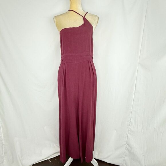 Jumpsuit Tan Large Summer One Shoulder Rose High Waist Casual Wide Leg ANRABESS - Picture 5 of 16